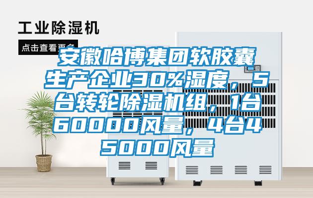 安徽哈博集團軟膠囊生產(chǎn)企業(yè)30%濕度，5臺轉(zhuǎn)輪除濕機組，1臺60000風(fēng)量，4臺45000風(fēng)量